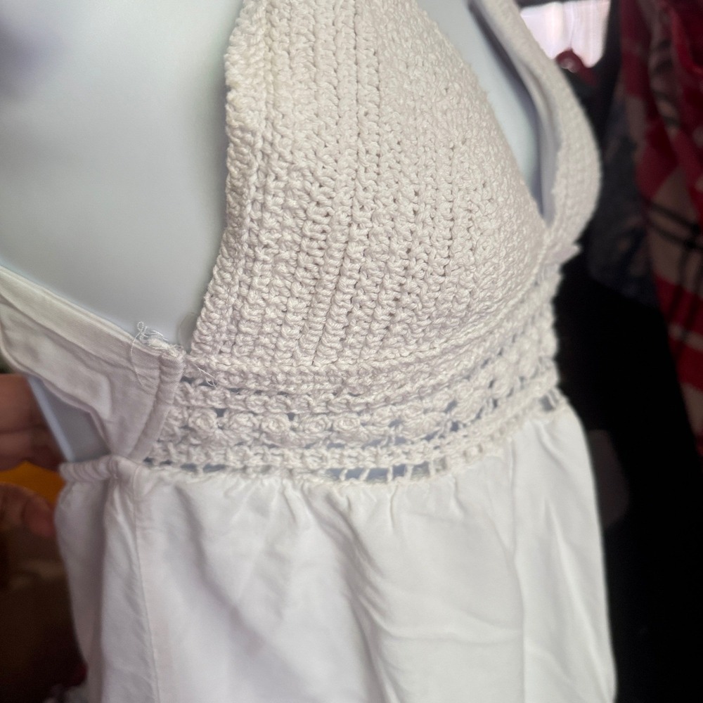Rue21 Womens XS White Crochet Bodice Mini Dress Boho Festival Summer Ruffle Hem - Picture 13 of 14
